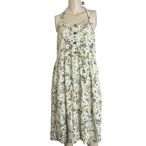 Reitmans Linen Blend Floral Midi Sundress Smocked Sz XL Boho Milk Maid Lined Tie - Picture 1 of 8